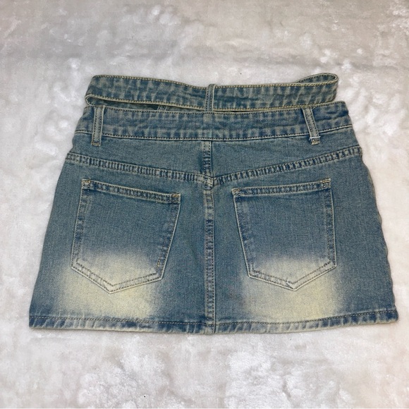 EGO Strappy Waist Belted Studded Mini Skirt In Blue Vintage Washed Denim Size 4 - Picture 8 of 11
